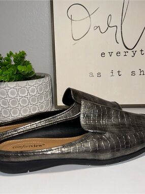 Comfortview Estelle Metallic Croc Embossed Loafer Mules Size 10W Slip On